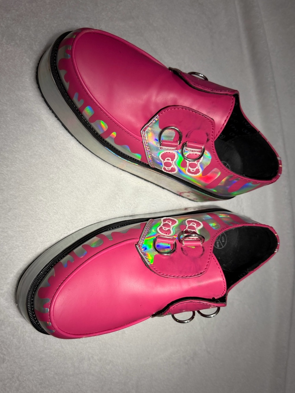 T.U.K Holographic Silver with Hot Pink Platform Shoes - Picture 3 of 6